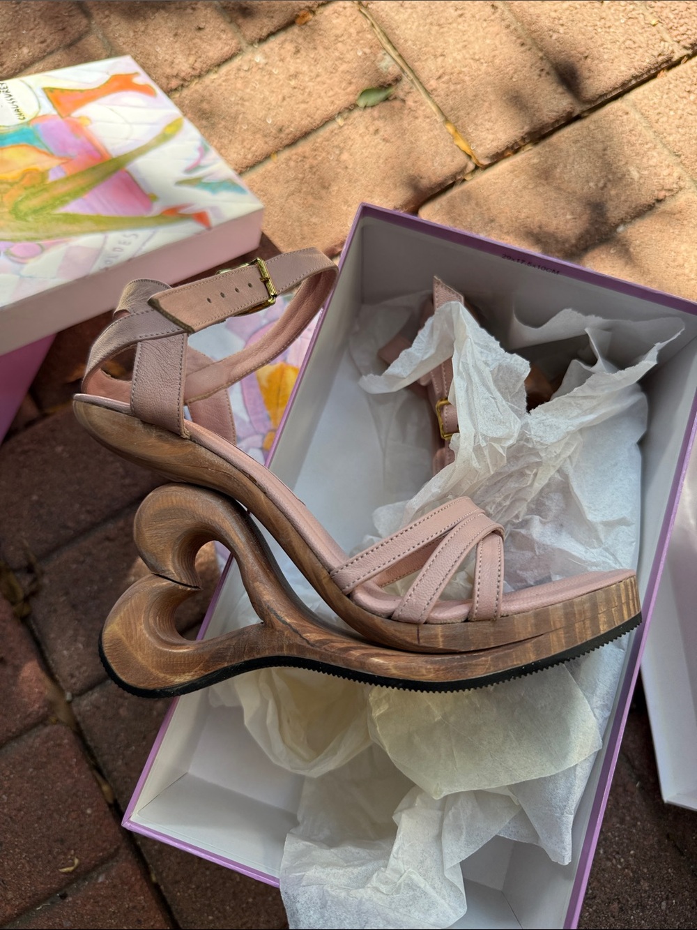 Women's Pink Sculpted-Wood Platform Sandal - Designer Style